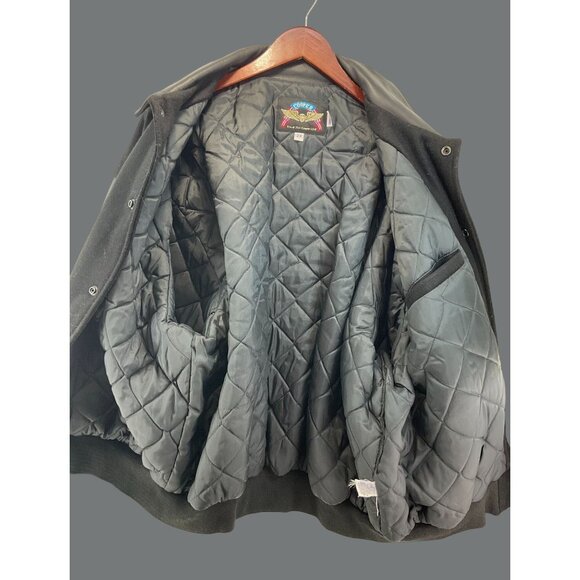 Vintage Hard Rock Cafe Black Varsity Jacket USA Flag Back Wool & Leather – Made - Picture 7 of 9